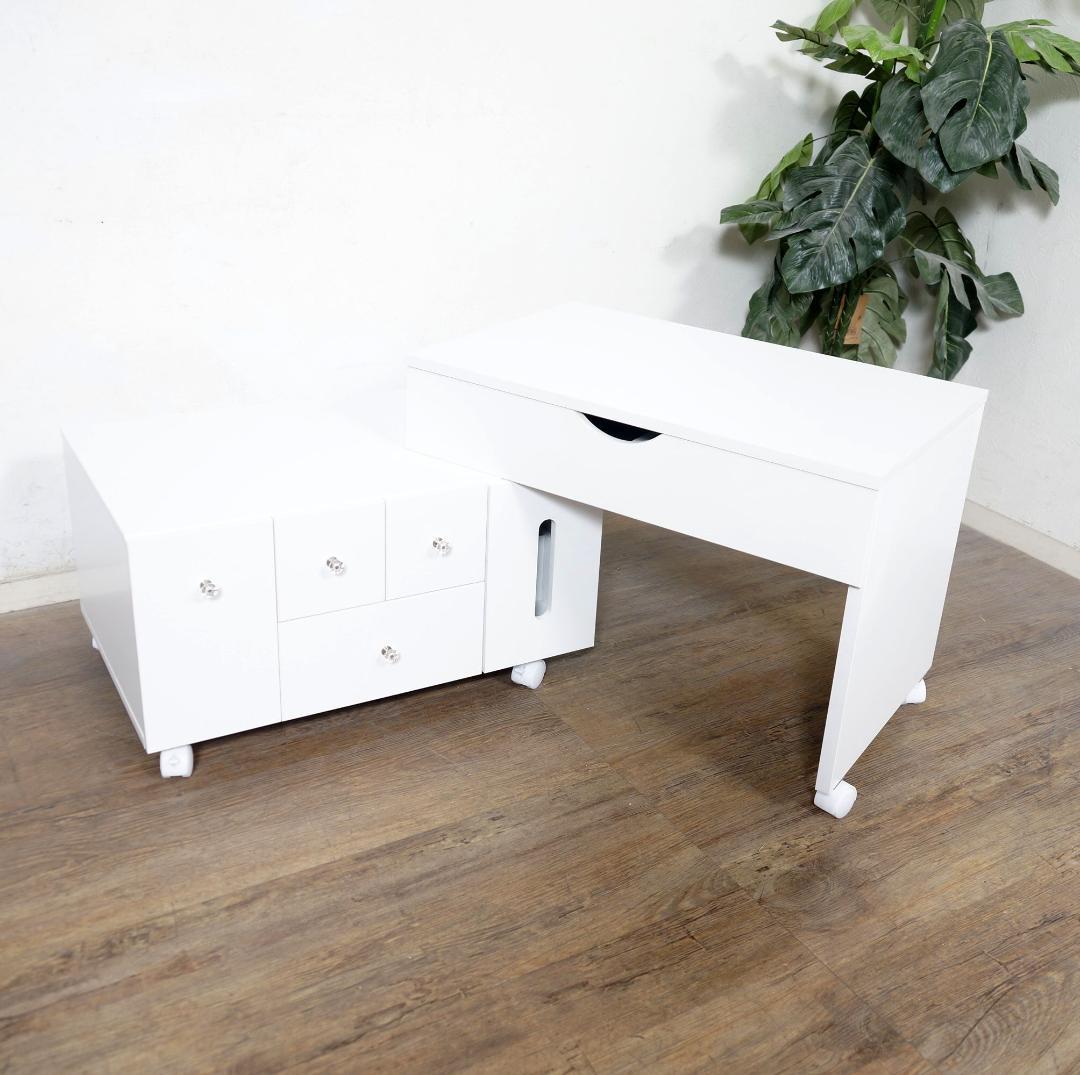 ひよこ　LEDライト付ドレッサー ロータイプ 伸縮式コスメワゴン