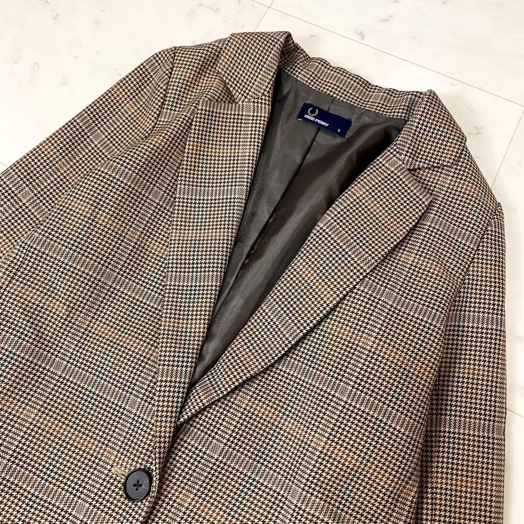 【未使用級】フレッドペリー チェスターコート チェック 8 M ブラウン