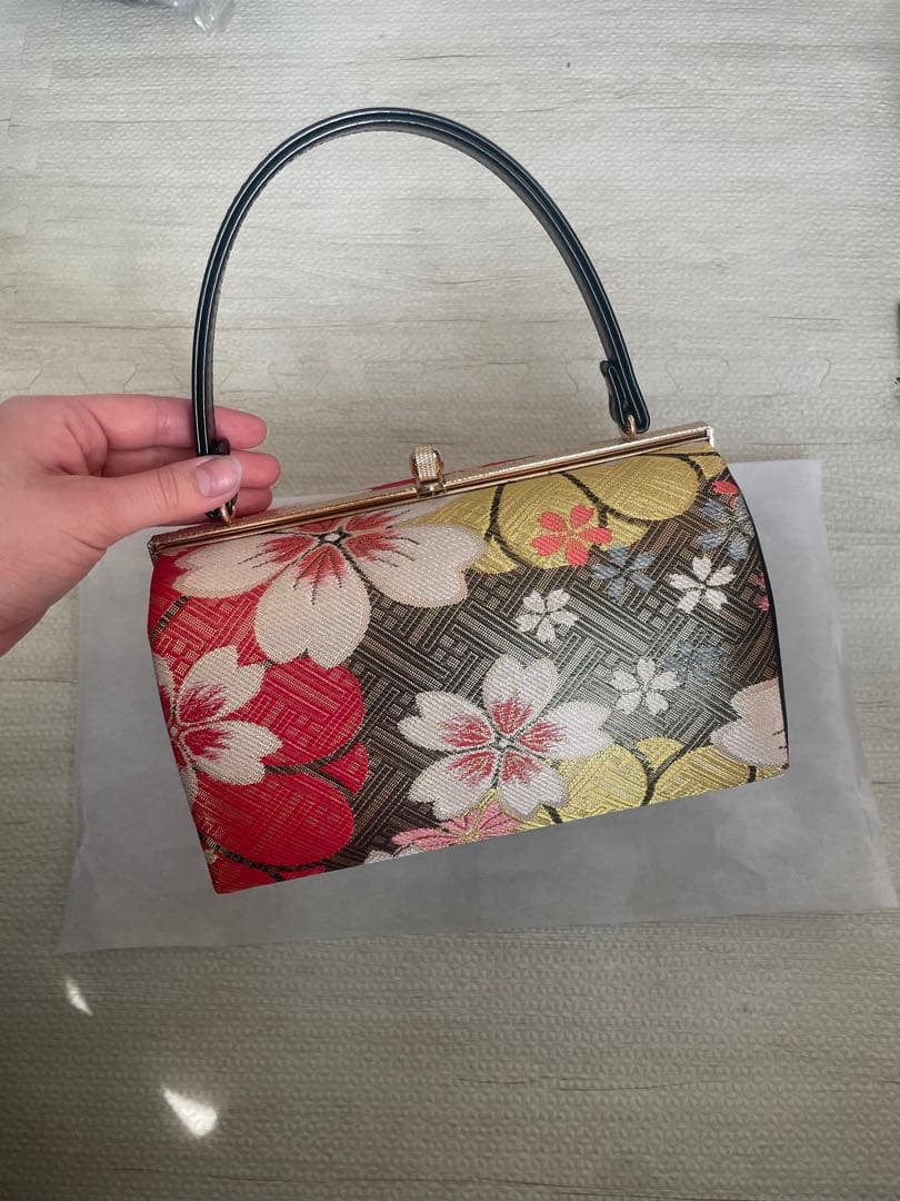 花柄バッグと草履、髪飾りセット