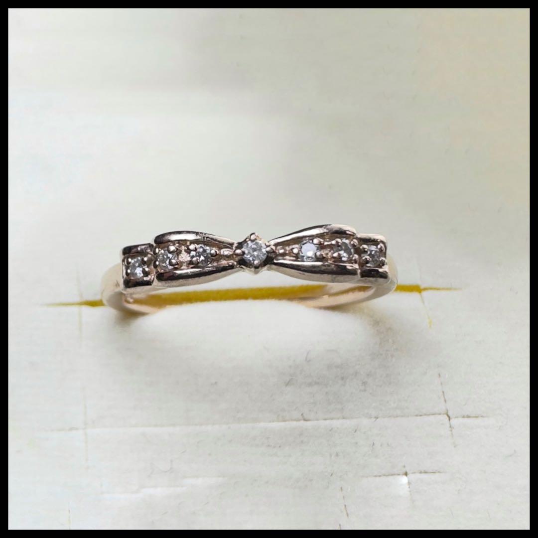 4°C K10 リボン型FDメレダイヤモンド　内側にルビー　ピンキーリング #5