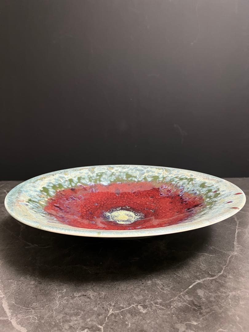 【紅彩文／飾皿】大皿　京都　陶芸家　長谷川勇　新品未使用　共箱