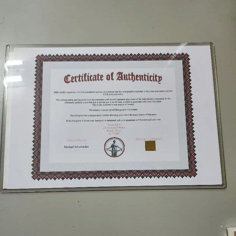 ミハエル・シューマッハ　F1　　　　サイン入りフォト　証明書付き