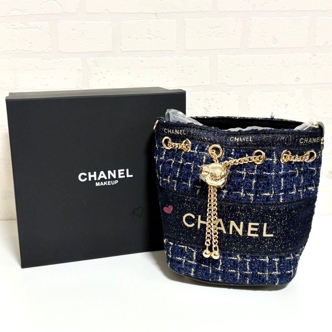 数量限定❤CHANEL❤ネイビーラメ巾着ショルダーバッグゴールドチェーン