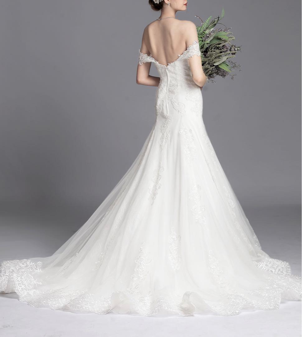 YNS WEEDINGオフショルダー レース Aラインウェディングドレス