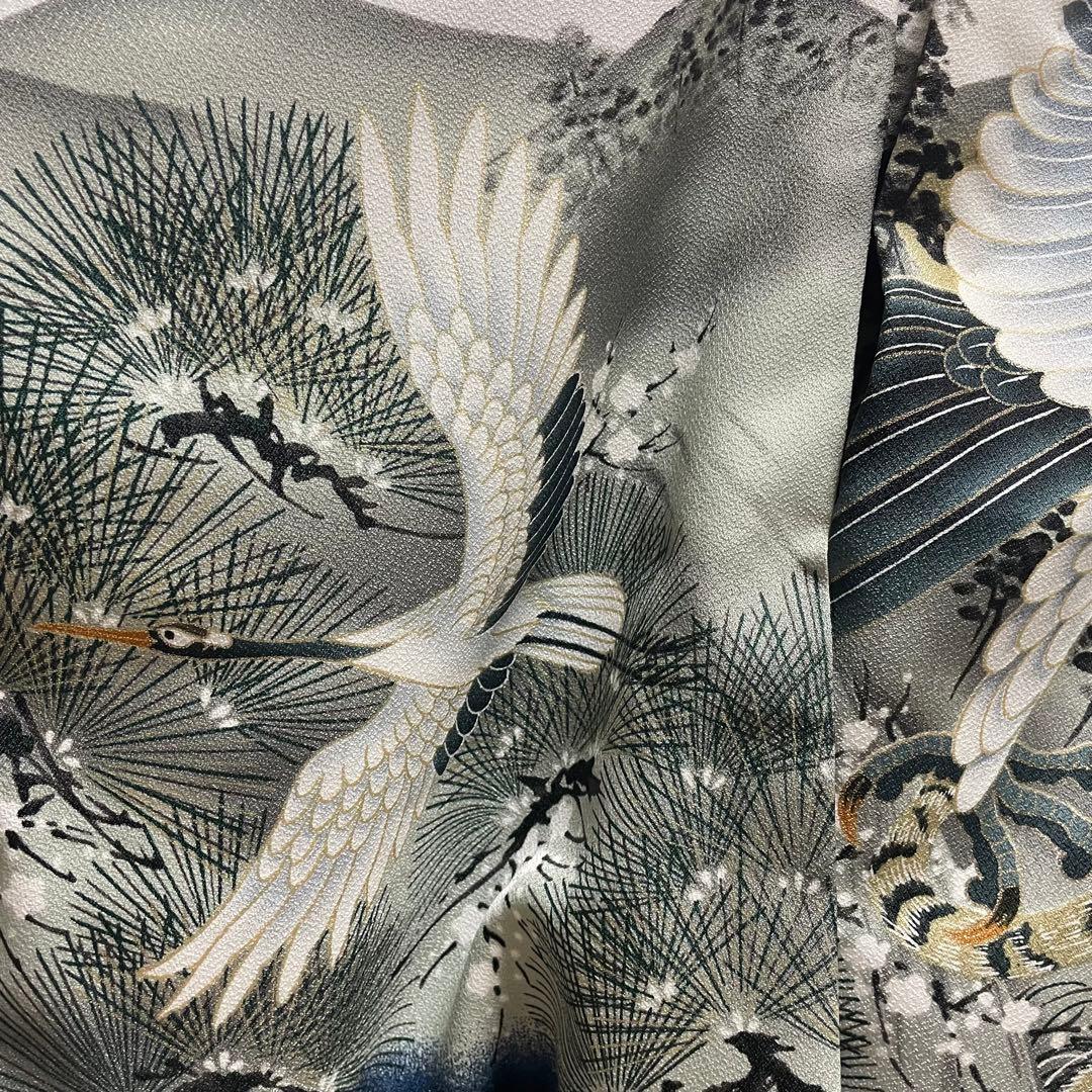 七五三 三歳 五歳 男の子 着物　袴　白　鷹　虎　富士山　金たたき　鶴