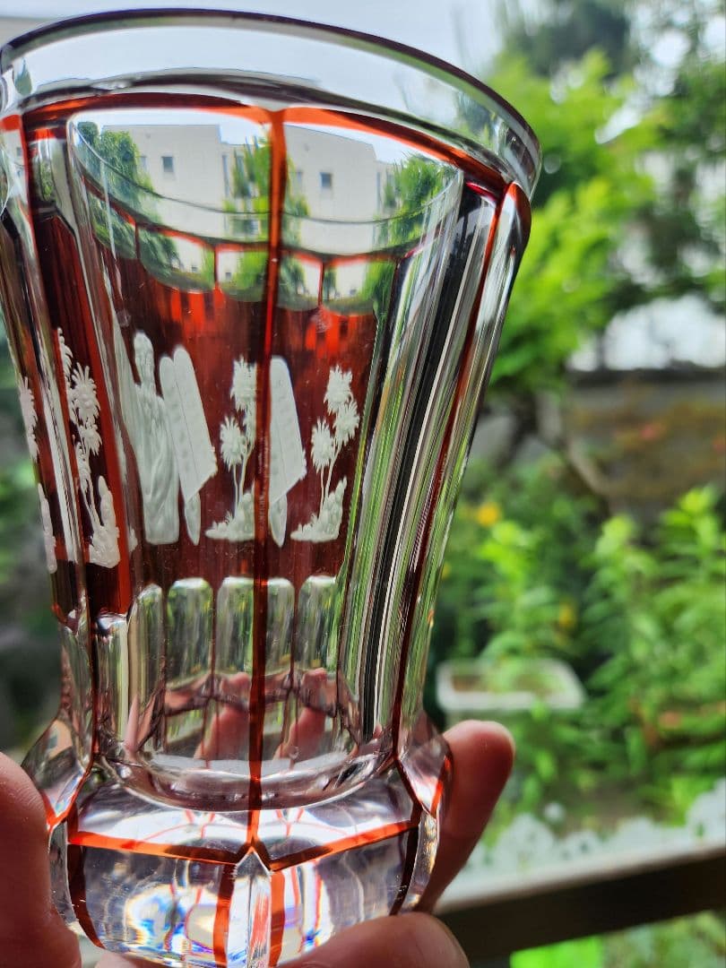 モーゼル　ガラス工芸品　ゴブレット　花瓶　クリスタル　赤