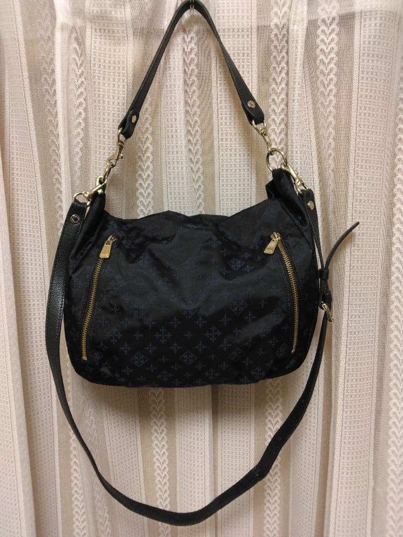 美品　russet　ネイビー　ナイロン ショルダーバッグ ゴールド金具