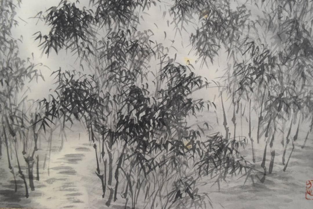 【真作】篁岳/江山竹林幽居図/掛軸/名家伝来/AA-909