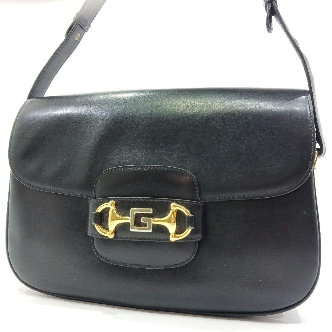 【美品】グッチ ショルダーバッグ 2way ハンドバッグ レザー 肩掛 黒