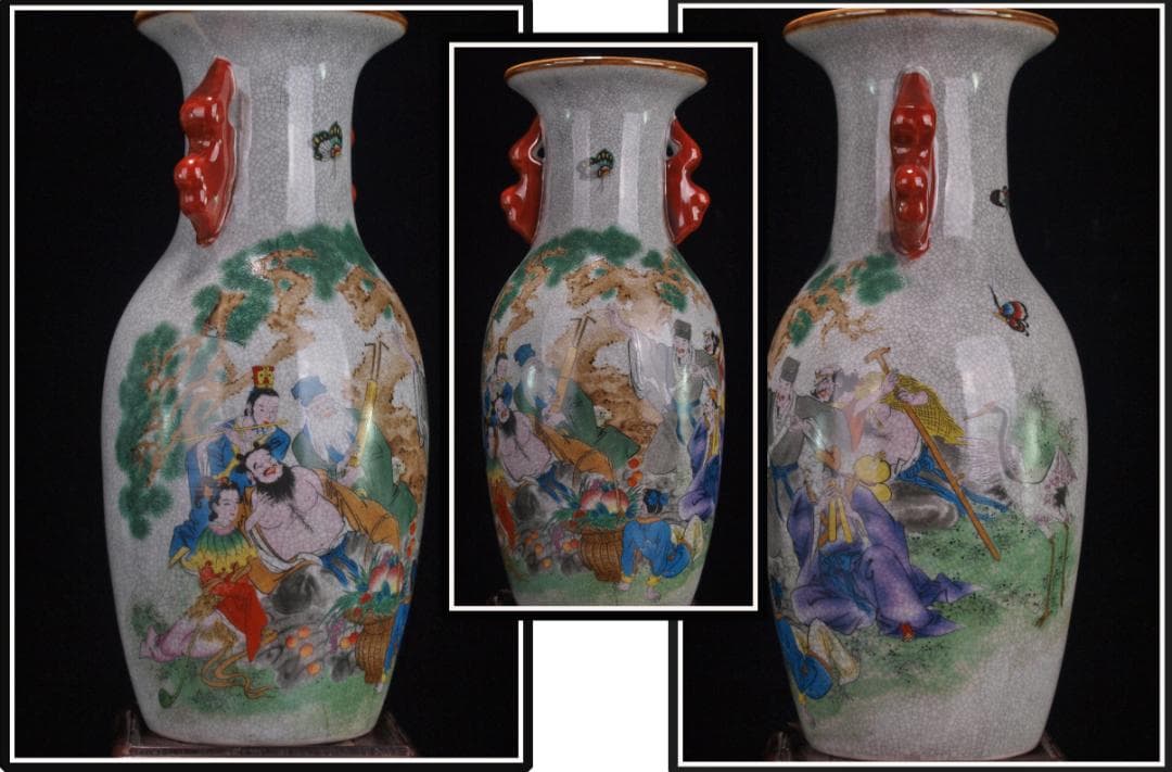 中国 清時代　在銘手描き花瓶 美術品　激安骨董品 DE1002B14-4