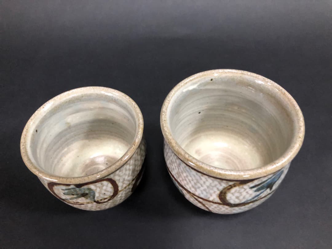 人間国宝　島岡達三　益子焼　象嵌夫婦湯呑　汲出　茶道具　美品