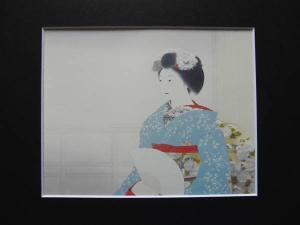 宇田荻邨、【夕涼】、豪華・希少画集画、新品高級額・額装付、状態良好