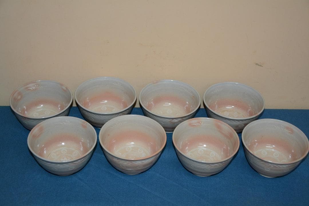 茶道具　数茶碗　９個　御本三嶋茶碗　田中渓峰造　共箱付　中古品　送料込み