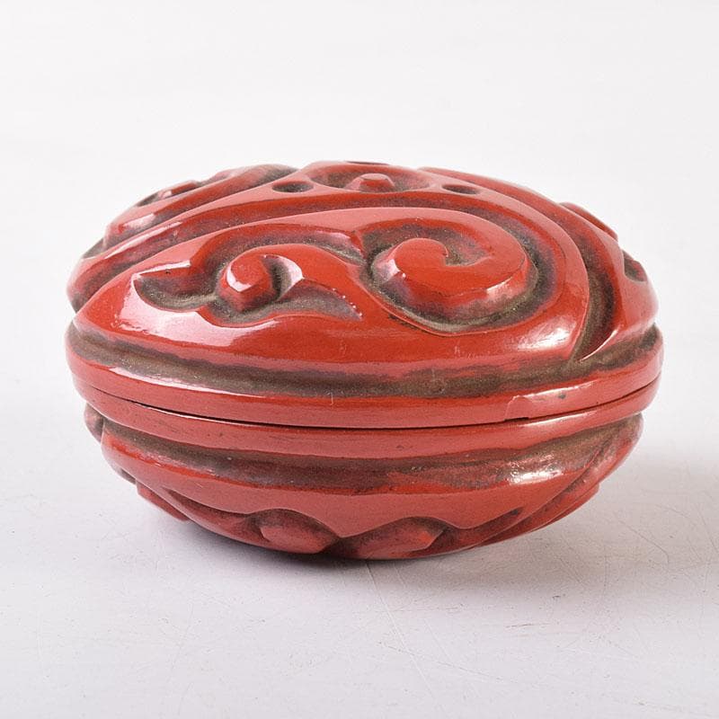 中国　堆朱　倶利雕　香合　時代箱付　M　R8563