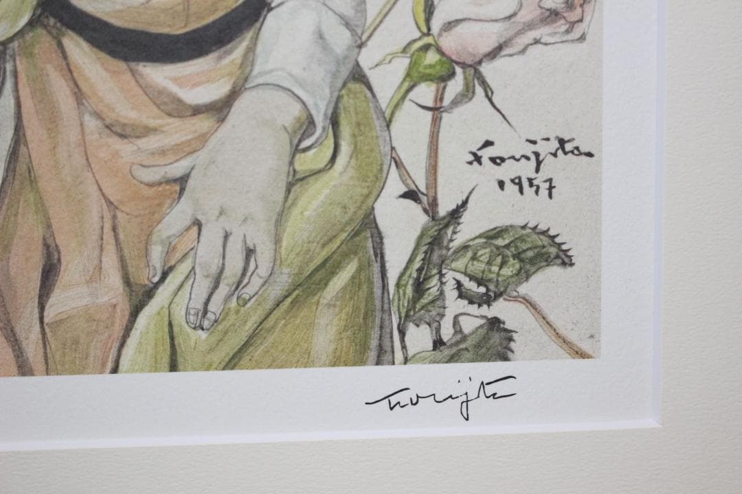 藤田嗣治 エスタンプリトグラフ バラと少女 150部限定 4/150