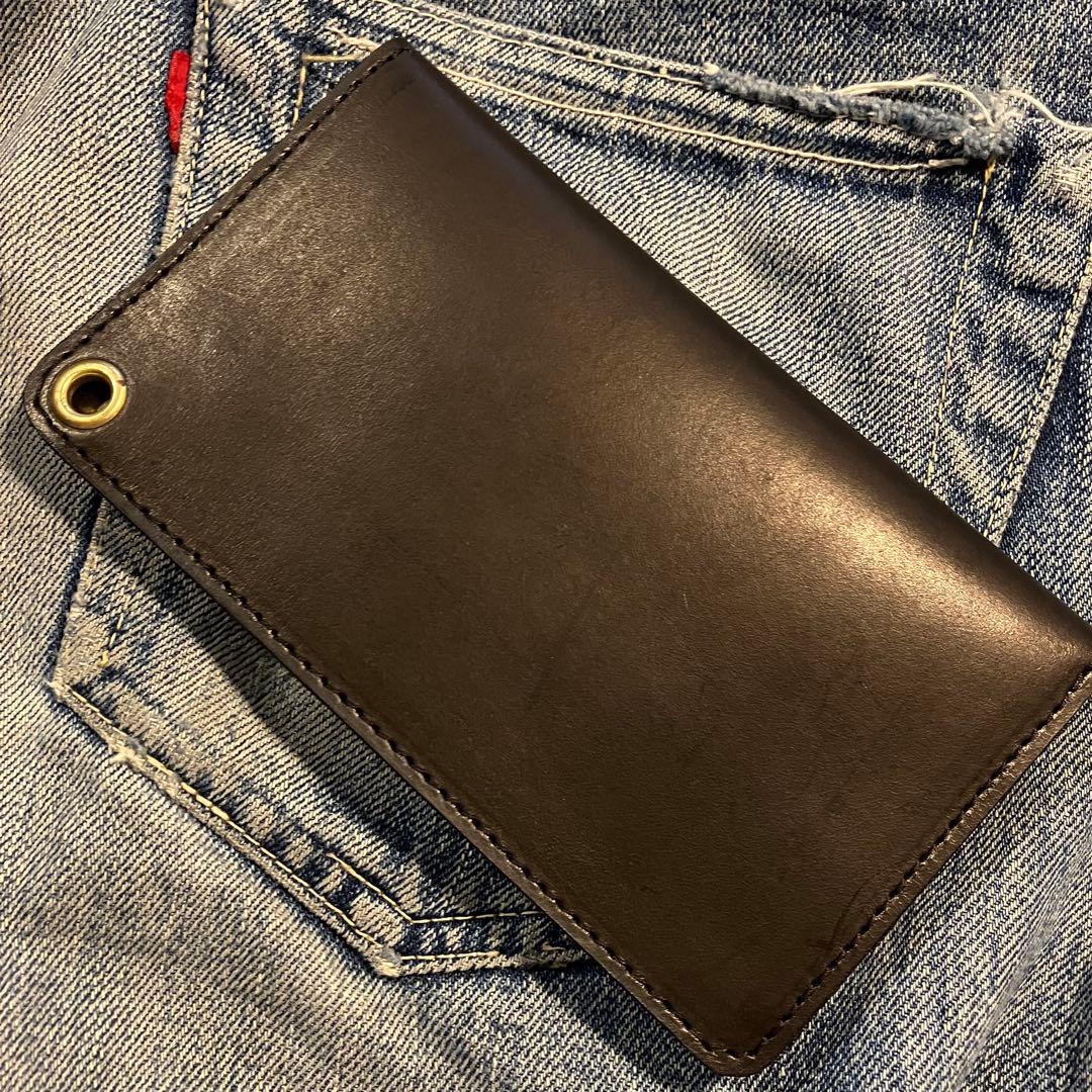 薄型ミドルトラッカーウォレット 2層 ブラス 栃木レザー ハンドメイド