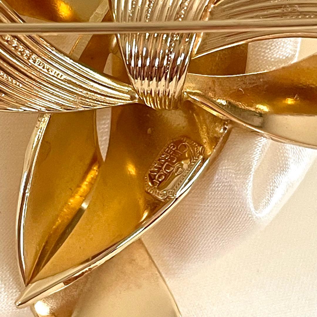 Christian Dior ブローチ　リボン　ゴールド　大ぶり　ビンテージ