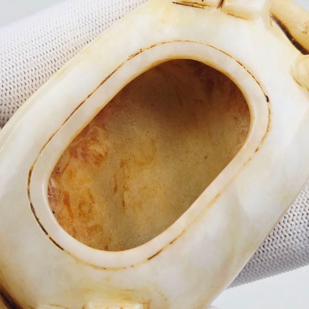 古文房具 本物和田白玉 原石 手彫 清代 双龍出郭 筆洗 筆添 墨池 水鉢 激安