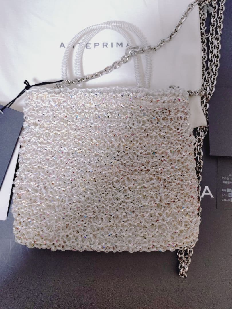 ☆未使用タグ付☆アンテプリマワイヤーグリッターIIスクエアスモールマルチホワイト