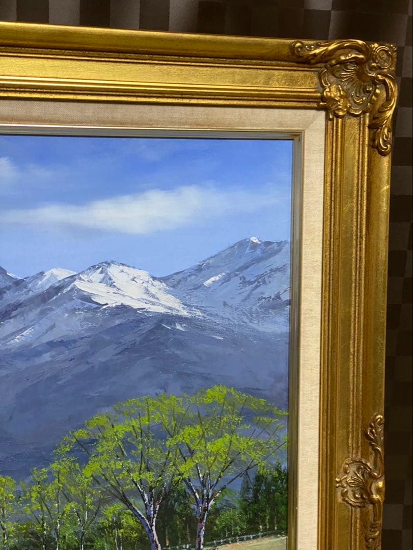 風景画 油彩画　小川久雄　【八ヶ岳牧場】　F20号　油絵　大型　額縁　額装