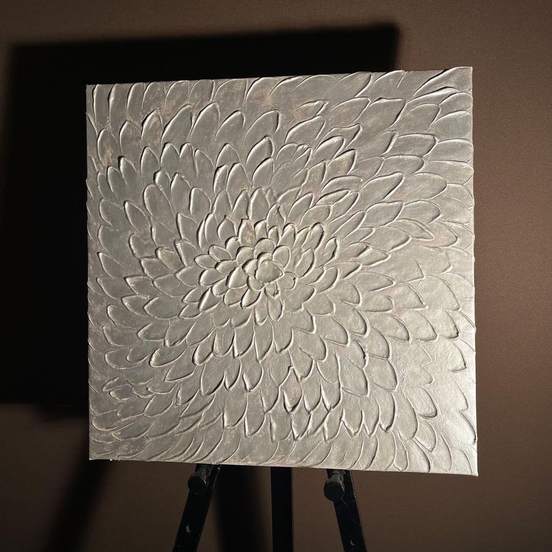 ★秀作★ 手書き油絵 シルバーペタル 肉筆絵画 インテリア 油彩画