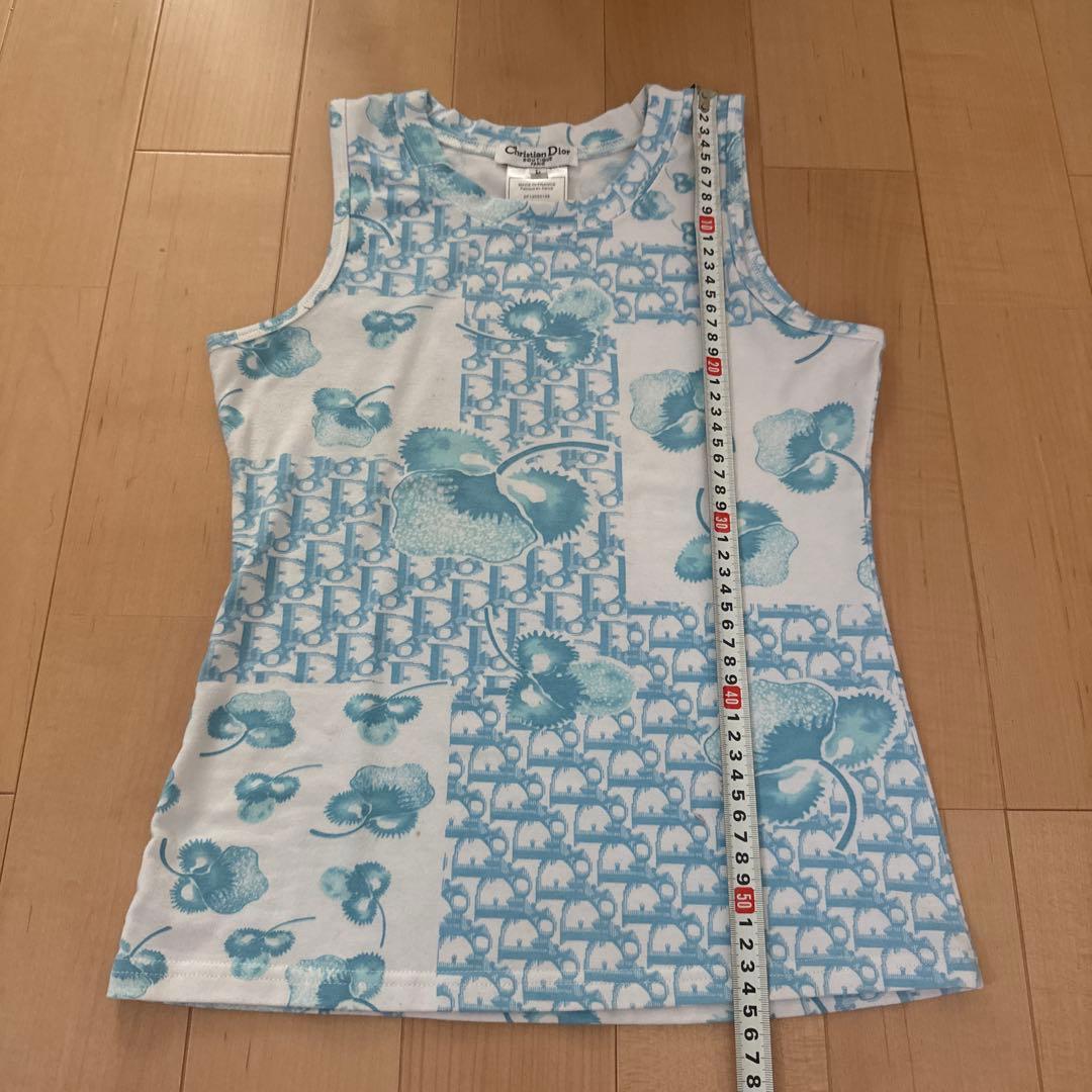 クリスチャンディオール　トロッター柄タンクトップ　40 水色・白