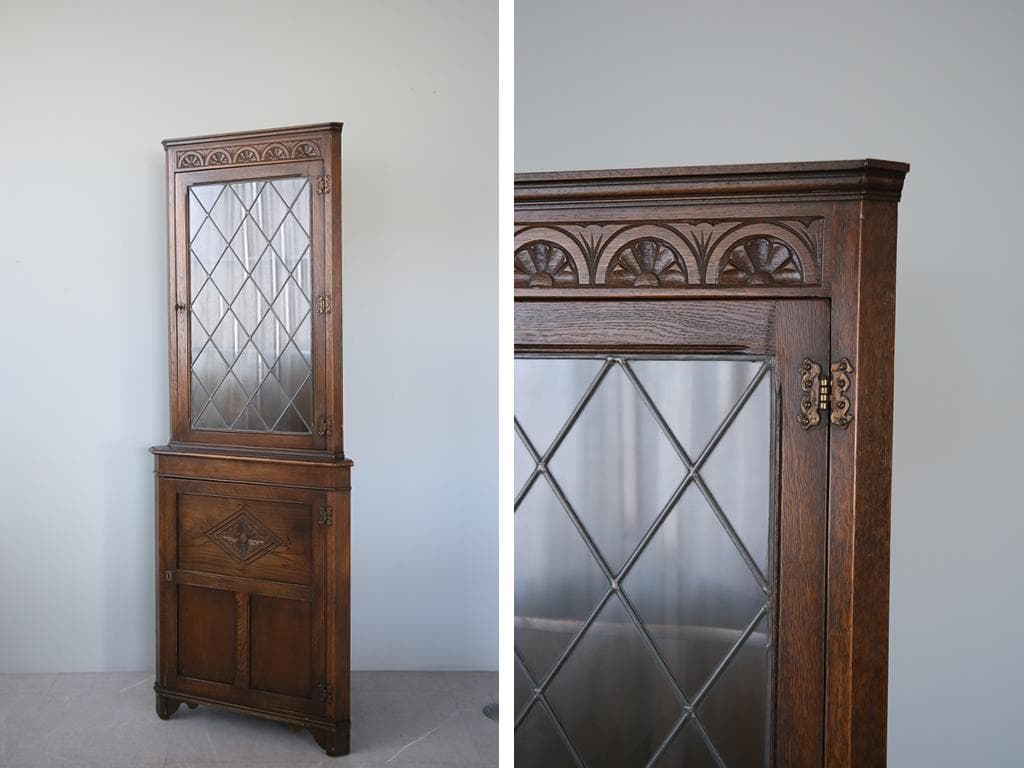 英国アンティークJC製コーナーキャビネット/ディスプレイ棚/食器棚(91-26)