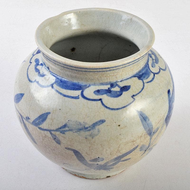 朝鮮美術　李朝　高麗白磁　染付　花文　壷　時代箱付　D　R9146B