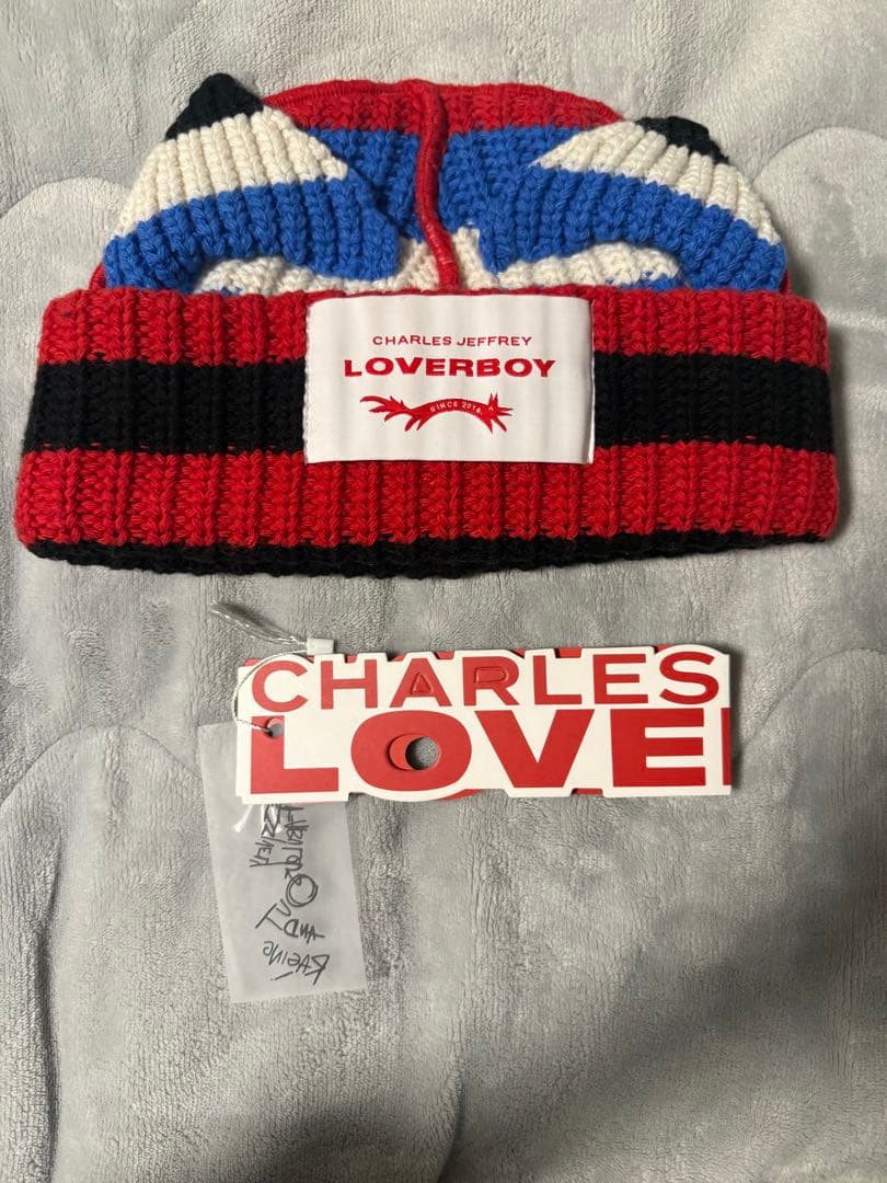 CHARLES JEFFREY LOVEROY 猫耳ニット帽 ビーニー ボーダー