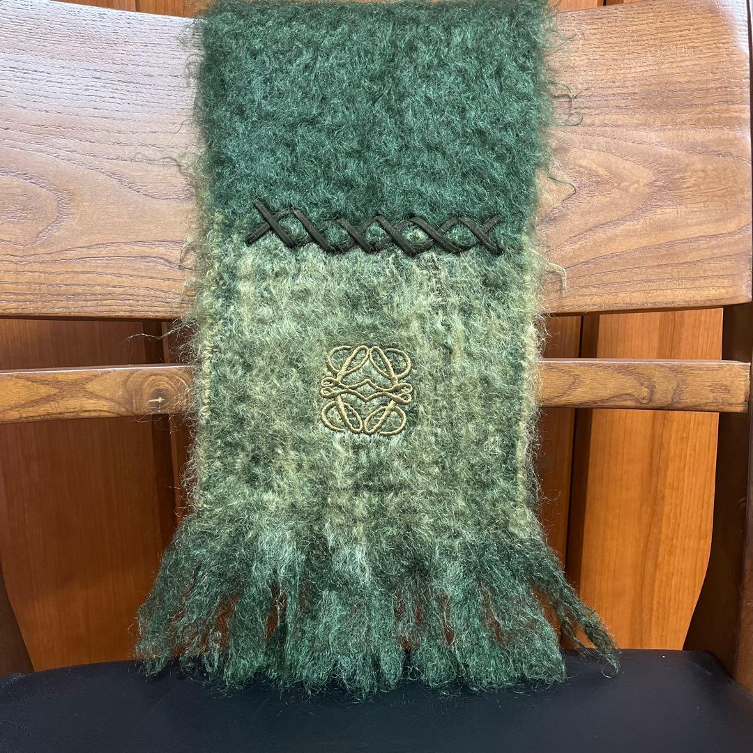 LOEWE アナグラム刺繍 マフラー　グリーン　ロエベ