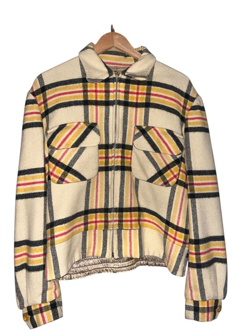 チェック柄フリースジャケット　古着　ヴィンテージ　40s 50s