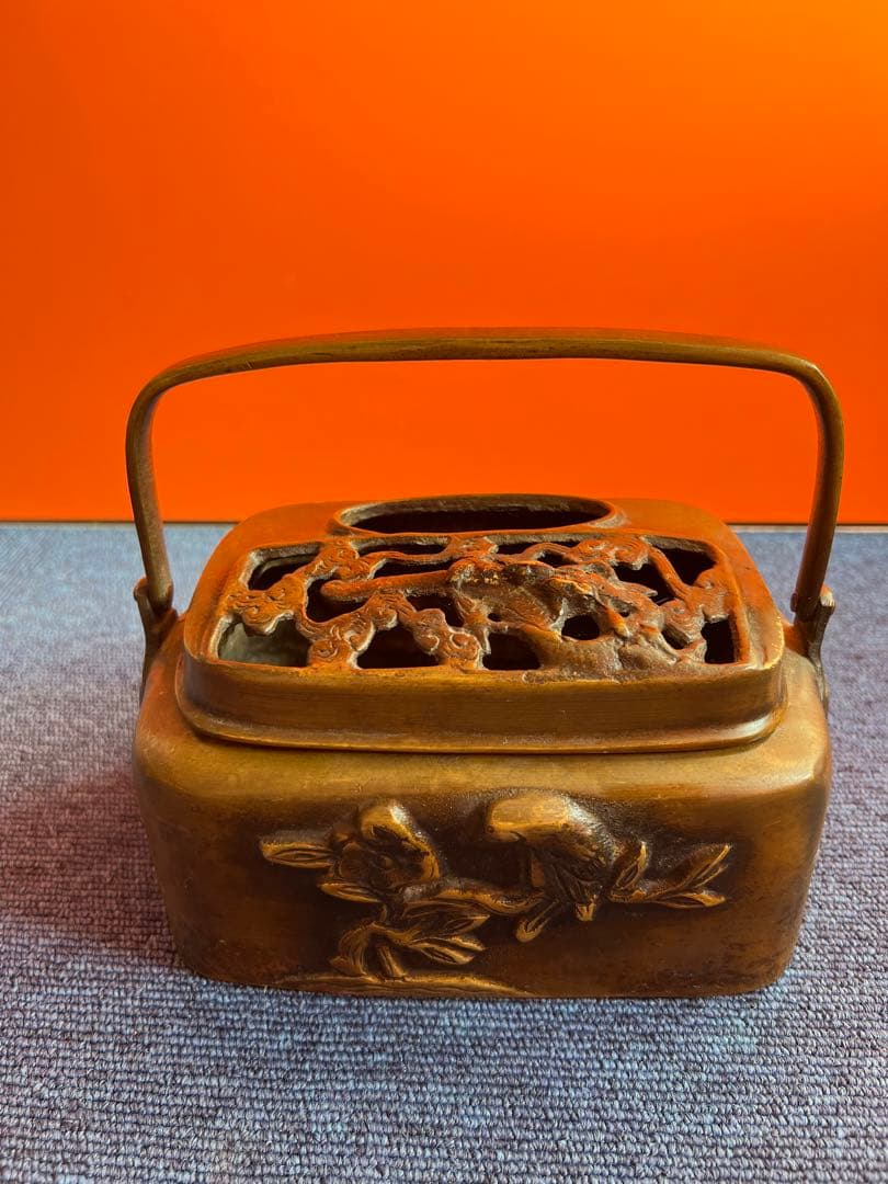 1033 中国骨董　大明宣徳年製銘　銅製　手炉　香炉　時代物
