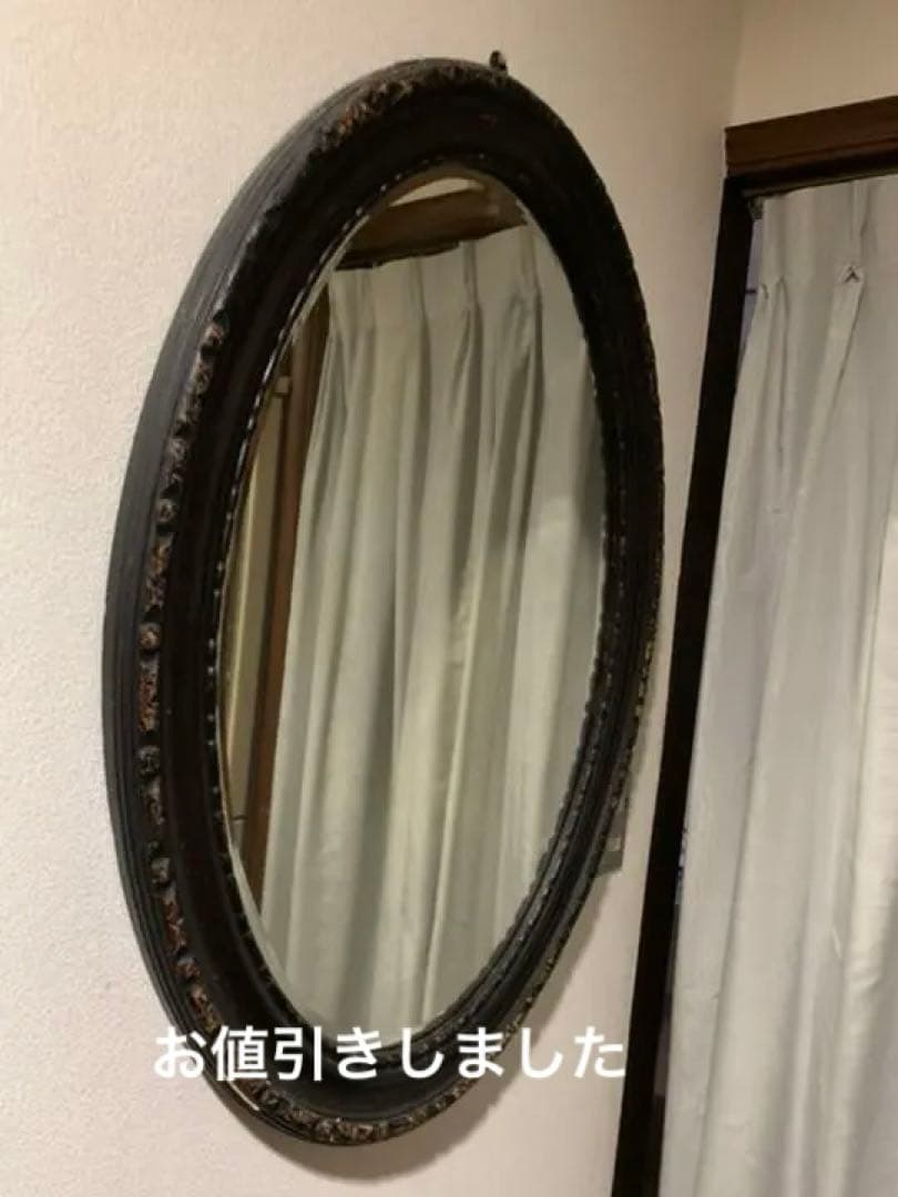アンティーク　ミラー　90年前　希少　オーバル型　大型鏡　壁掛け鏡　イタリア製