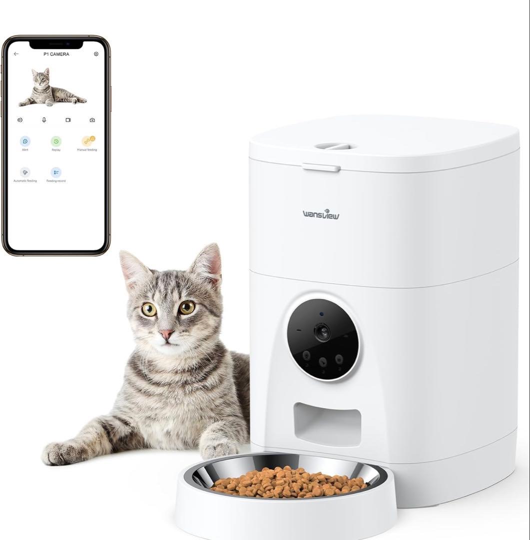 【新品】ペットカメラ付き自動給餌器　Wansview 白　　　犬　猫