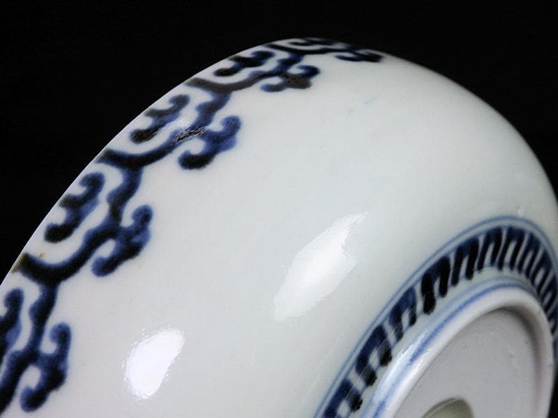 古伊万里　染付　瓔珞紋に団龍紋の図　膾皿　春寒鉢　C087AS-BOv