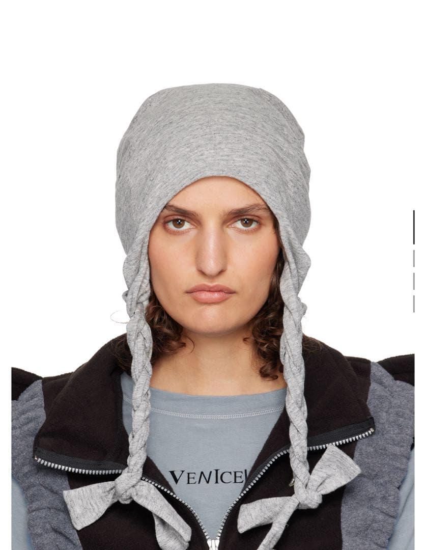 Venicew Pigtail グレー 編み込みひも付きニット帽