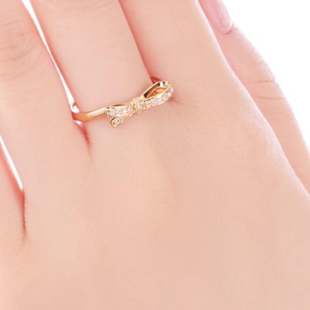 ほぼ未使用✨現行品✨　K18YG ダイヤモンド　リボンリング　9号【保証書あり】