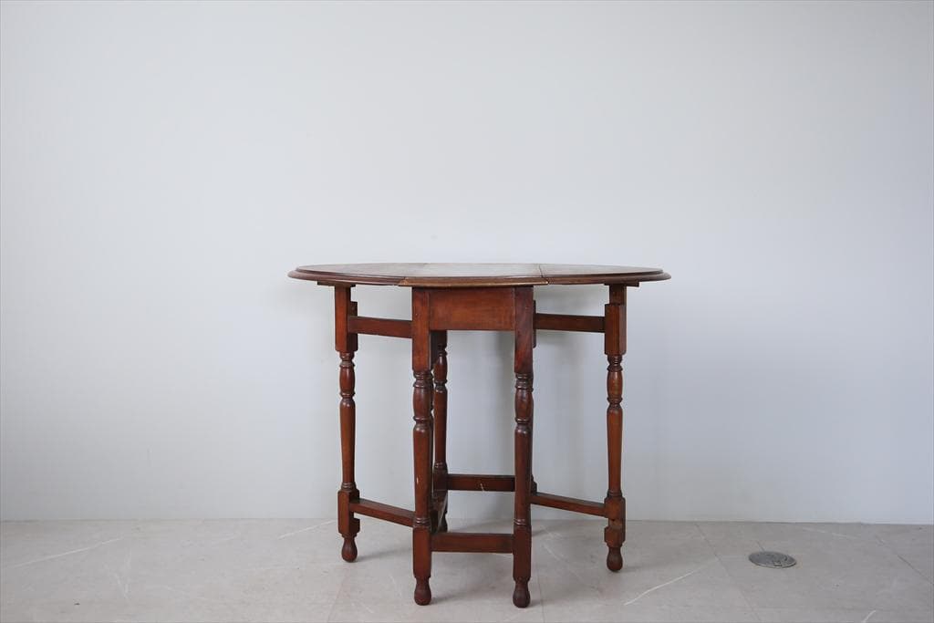 英国アンティーク木製ゲートレッグテーブル/ダイニング机バタフライ(74-79)