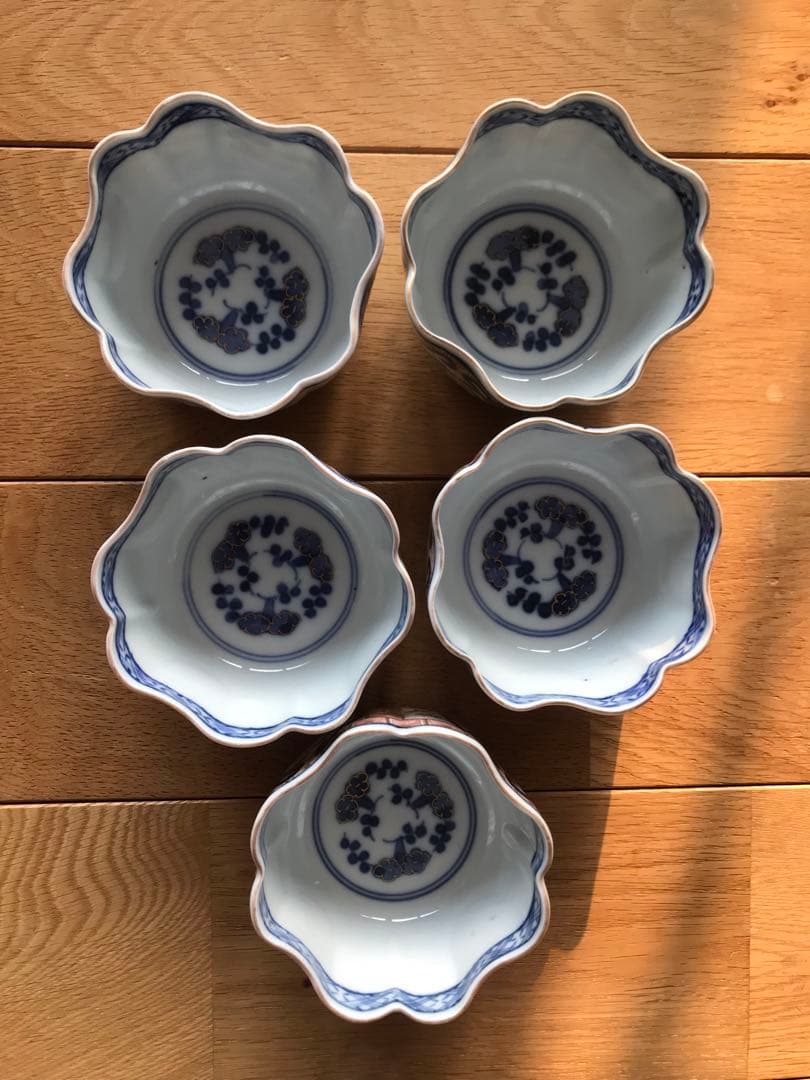 大聖寺伊万里　古伊万里　伊万里　色絵　金彩　向付　輪華鉢　5客