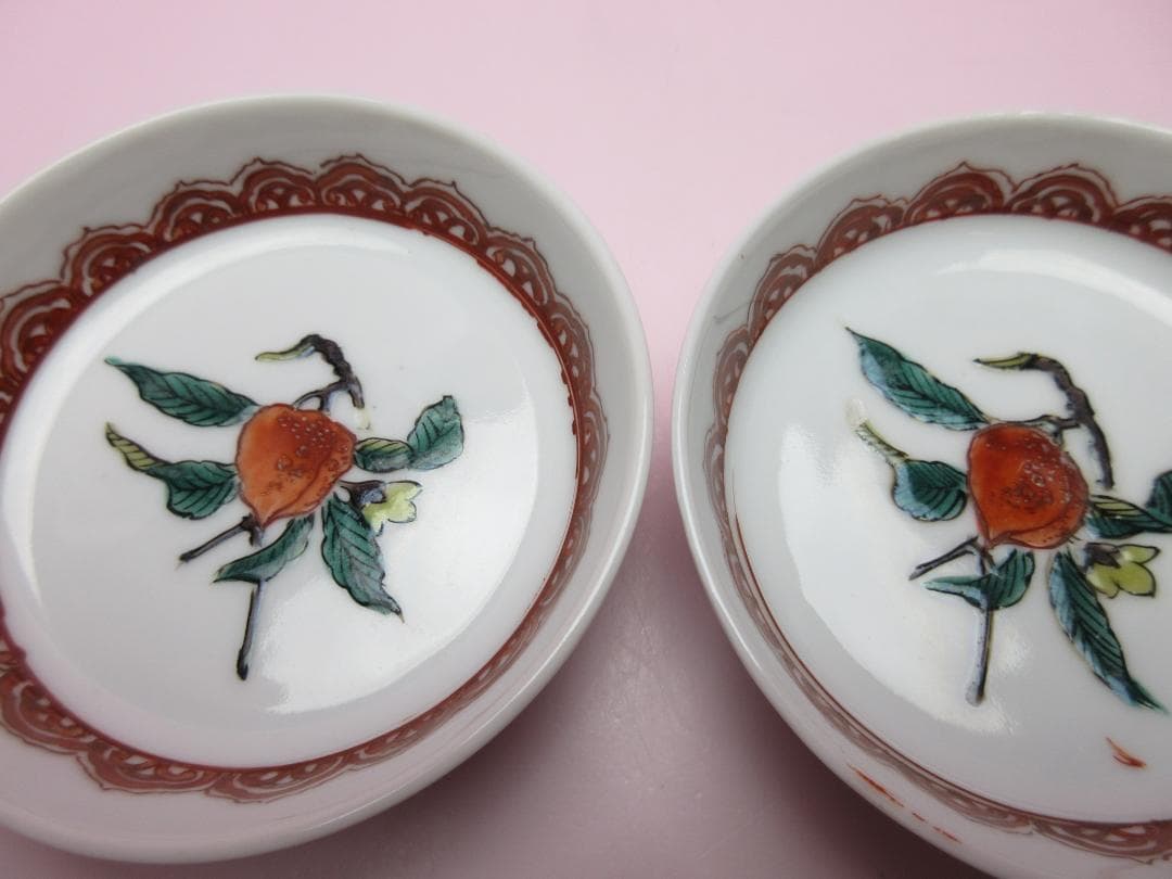 九谷 角福 赤絵 桃紋 豆皿 小皿 １０枚 MO70718