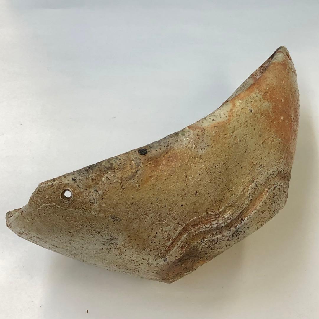 清水六兵衛造　舟形花生　茶道具　花器　素焼き　骨董品　時代物　焼き物