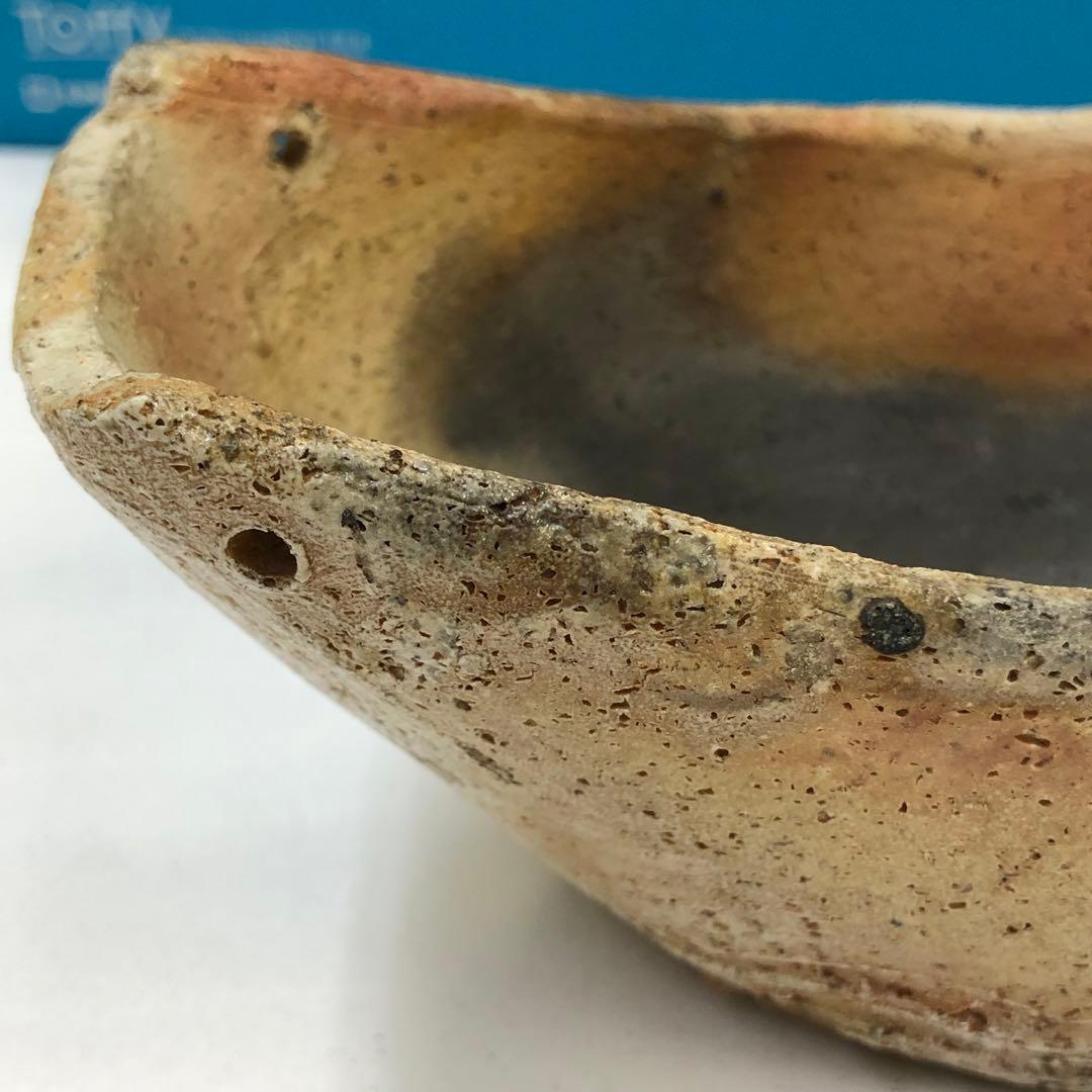 清水六兵衛造　舟形花生　茶道具　花器　素焼き　骨董品　時代物　焼き物