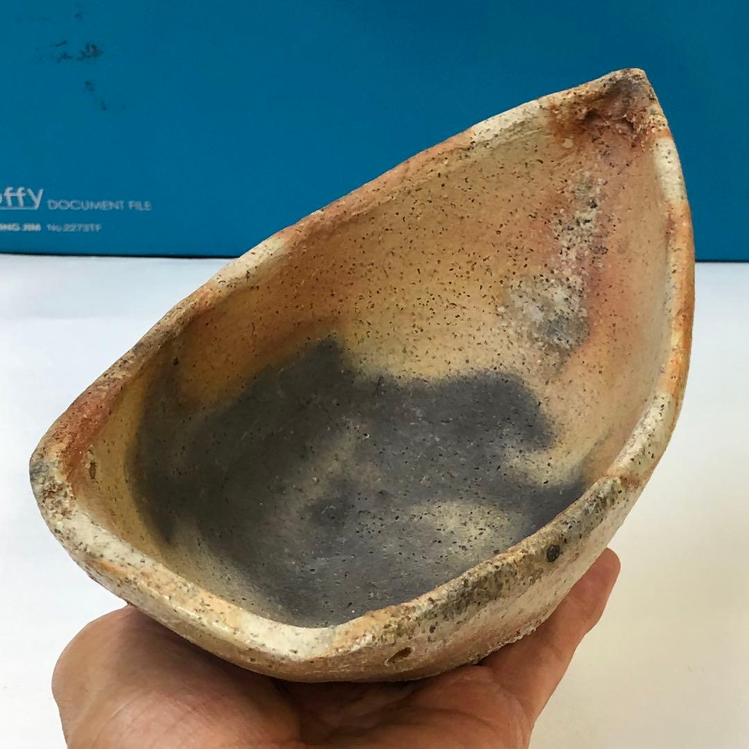 清水六兵衛造　舟形花生　茶道具　花器　素焼き　骨董品　時代物　焼き物