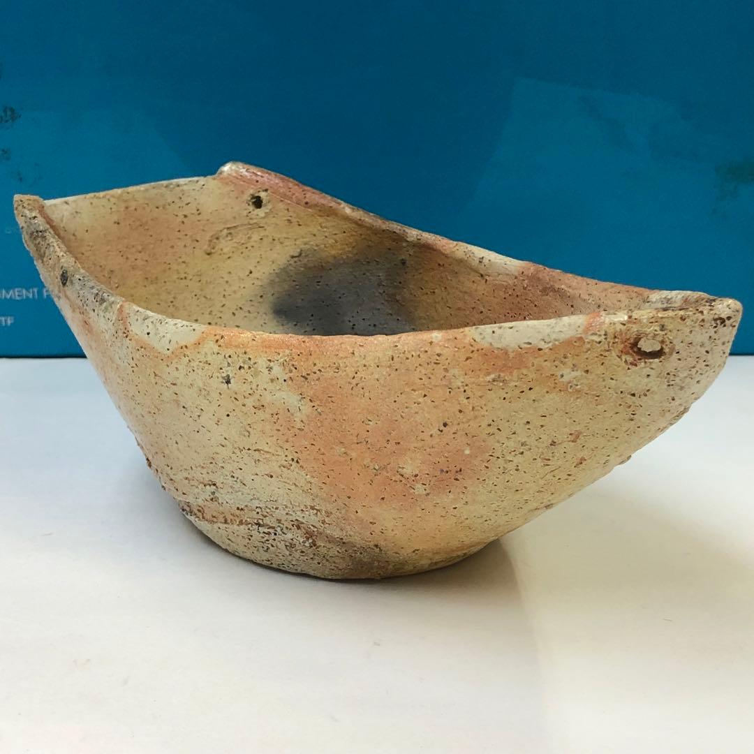 清水六兵衛造　舟形花生　茶道具　花器　素焼き　骨董品　時代物　焼き物