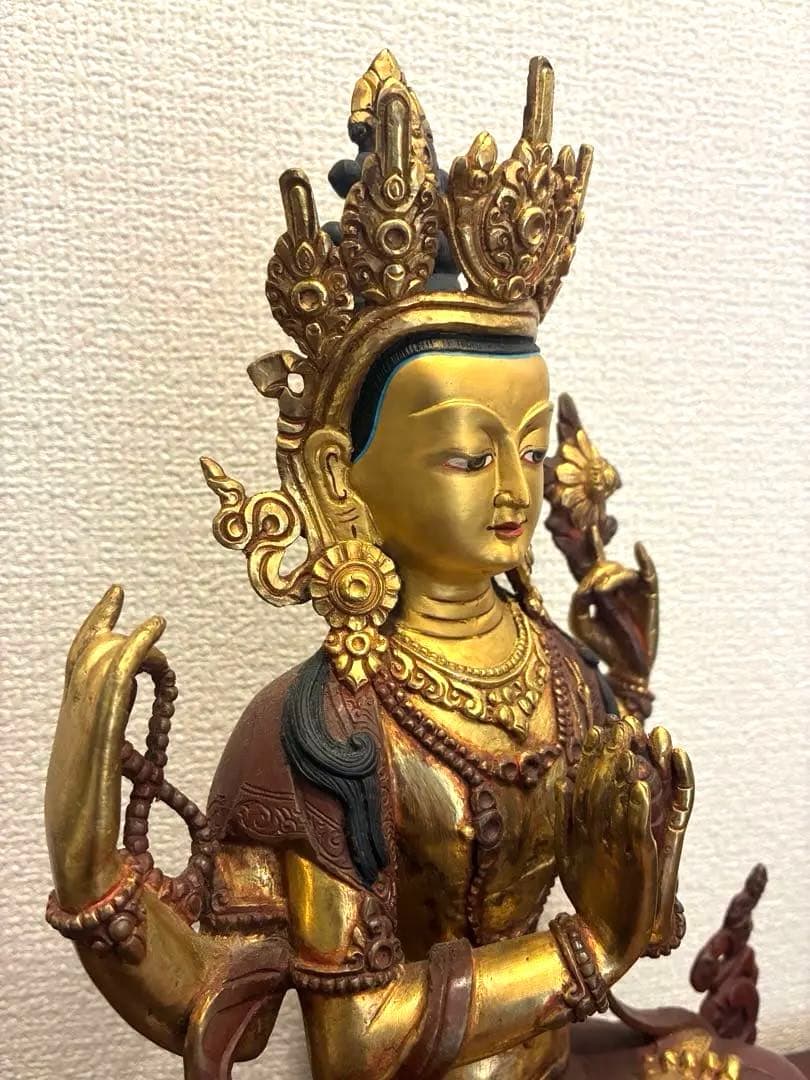 チベット　ネパール　四臂観音菩薩　仏像　金銅仏