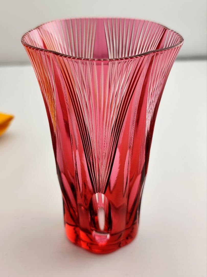 希少品★江戸切子 黒川昭男 金赤被 グラス（切子、江戸切子、薩摩切子）