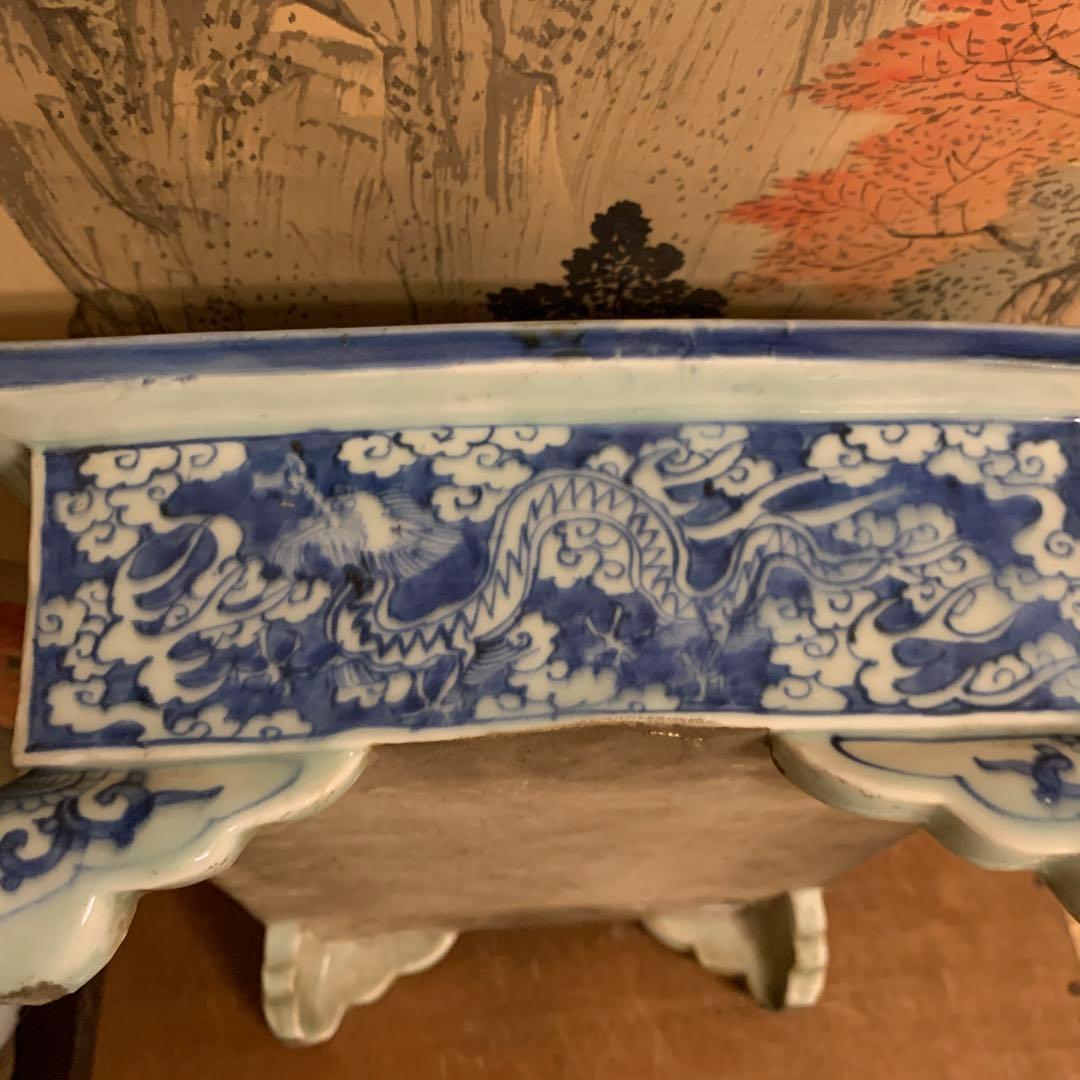 水盤  龍凤図　青華染附  大珍品　明治初期   アンティーク241