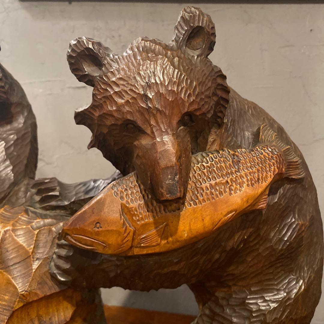 稀少 昭和レトロ 木彫の熊 置物 オブジェ 夫婦 インテリア コレクション