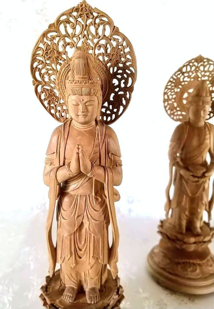 観音菩薩立像・勢至菩薩立像 3.5寸 #561#562 ◆白檀 木彫 仏像