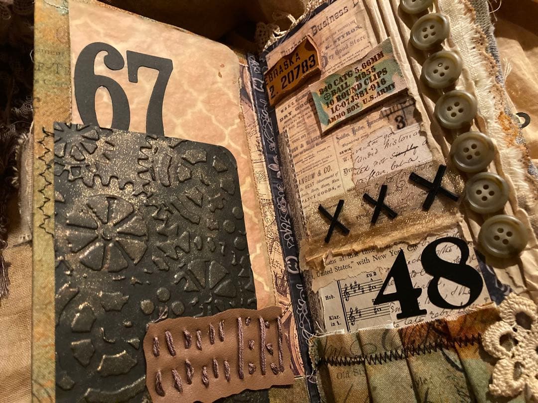 男前ジャンクジャーナル　雑記帳　数字　革タグ　ペイント　アンティーク